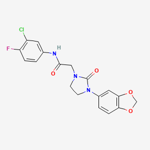 molecular formula C18H15ClFN3O4 B2604459 2-[3-(2H-1,3-benzodioxol-5-yl)-2-oxoimidazolidin-1-yl]-N-(3-chloro-4-fluorophenyl)acetamide CAS No. 1286714-00-8