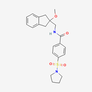 molecular formula C22H26N2O4S B2604512 N-((2-methoxy-2,3-dihydro-1H-inden-2-yl)methyl)-4-(pyrrolidin-1-ylsulfonyl)benzamide CAS No. 2034445-00-4