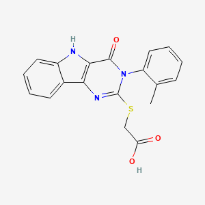 molecular formula C19H15N3O3S B2604593 2-{[3-(2-methylphenyl)-4-oxo-3H,4H,5H-pyrimido[5,4-b]indol-2-yl]sulfanyl}acetic acid CAS No. 887214-82-6