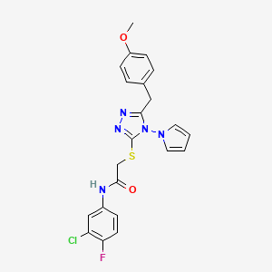 molecular formula C22H19ClFN5O2S B2604596 N-(3-chloro-4-fluorophenyl)-2-({5-[(4-methoxyphenyl)methyl]-4-(1H-pyrrol-1-yl)-4H-1,2,4-triazol-3-yl}sulfanyl)acetamide CAS No. 896307-69-0