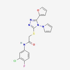 N-(3-chloro-4-fluorophenyl)-2-{[5-(furan-2-yl)-4-(1H-pyrrol-1-yl)-4H-1,2,4-triazol-3-yl]sulfanyl}acetamide