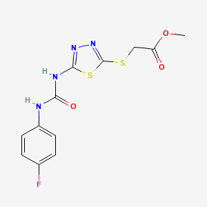 molecular formula C12H11FN4O3S2 B2604632 Methyl 2-((5-(3-(4-fluorophenyl)ureido)-1,3,4-thiadiazol-2-yl)thio)acetate CAS No. 886937-14-0