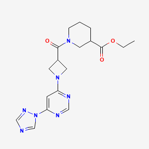 ethyl 1-(1-(6-(1H-1,2,4-triazol-1-yl)pyrimidin-4-yl)azetidine-3-carbonyl)piperidine-3-carboxylate