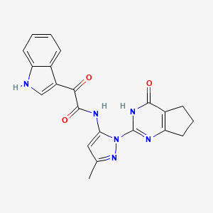 2-(1H-indol-3-yl)-N-(3-methyl-1-(4-oxo-4,5,6,7-tetrahydro-3H-cyclopenta[d]pyrimidin-2-yl)-1H-pyrazol-5-yl)-2-oxoacetamide