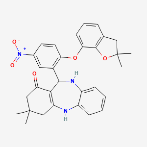 molecular formula C31H31N3O5 B2604679 6-[2-[(2,2-dimethyl-3H-1-benzofuran-7-yl)oxy]-5-nitrophenyl]-9,9-dimethyl-6,8,10,11-tetrahydro-5H-benzo[b][1,4]benzodiazepin-7-one CAS No. 1023515-06-1