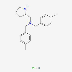 molecular formula C21H29ClN2 B2604690 N,N-Bis(4-methylbenzyl)-1-(pyrrolidin-2-yl)methanamine hydrochloride CAS No. 1353954-52-5
