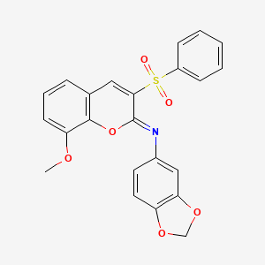 molecular formula C23H17NO6S B2604696 3-(benzenesulfonyl)-N-(1,3-benzodioxol-5-yl)-8-methoxychromen-2-imine CAS No. 1322265-11-1