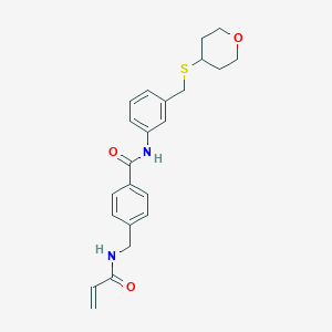 molecular formula C23H26N2O3S B2604772 N-{3-[(oxan-4-ylsulfanyl)methyl]phenyl}-4-[(prop-2-enamido)methyl]benzamide CAS No. 1625543-85-2