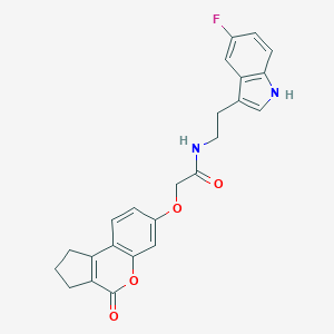 molecular formula C24H21FN2O4 B260478 N-[2-(5-fluoro-1H-indol-3-yl)ethyl]-2-[(4-oxo-1,2,3,4-tetrahydrocyclopenta[c]chromen-7-yl)oxy]acetamide 