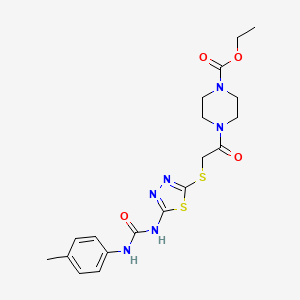 molecular formula C19H24N6O4S2 B2604940 Ethyl 4-(2-((5-(3-(p-tolyl)ureido)-1,3,4-thiadiazol-2-yl)thio)acetyl)piperazine-1-carboxylate CAS No. 898461-51-3