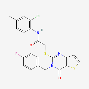 molecular formula C22H17ClFN3O2S2 B2605018 N-(2-chloro-4-methylphenyl)-2-({3-[(4-fluorophenyl)methyl]-4-oxo-3H,4H-thieno[3,2-d]pyrimidin-2-yl}sulfanyl)acetamide CAS No. 1252900-39-2
