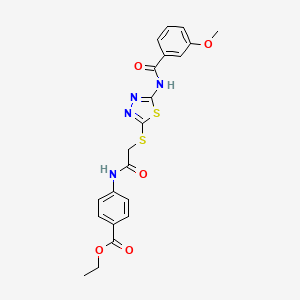 molecular formula C21H20N4O5S2 B2605045 ethyl 4-(2-{[5-(3-methoxybenzamido)-1,3,4-thiadiazol-2-yl]sulfanyl}acetamido)benzoate CAS No. 392293-18-4