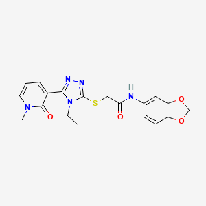 molecular formula C19H19N5O4S B2605094 N-(2H-1,3-benzodioxol-5-yl)-2-{[4-ethyl-5-(1-methyl-2-oxo-1,2-dihydropyridin-3-yl)-4H-1,2,4-triazol-3-yl]sulfanyl}acetamide CAS No. 1105207-63-3