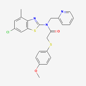 molecular formula C23H20ClN3O2S2 B2605122 N-(6-chloro-4-methyl-1,3-benzothiazol-2-yl)-2-[(4-methoxyphenyl)sulfanyl]-N-[(pyridin-2-yl)methyl]acetamide CAS No. 920399-57-1
