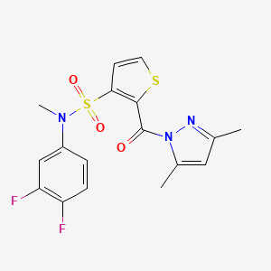 molecular formula C17H15F2N3O3S2 B2605147 N-(3,4-difluorophenyl)-2-(3,5-dimethyl-1H-pyrazole-1-carbonyl)-N-methylthiophene-3-sulfonamide CAS No. 1171382-70-9