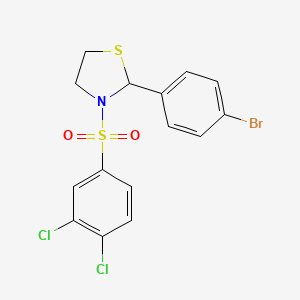 molecular formula C15H12BrCl2NO2S2 B2605200 Thiazolidine, 2-(4-bromophenyl)-3-[(3,4-dichlorophenyl)sulfonyl]- (9CI) CAS No. 497234-91-0