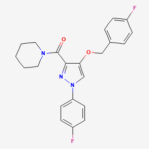 molecular formula C22H21F2N3O2 B2605236 (4-((4-fluorobenzyl)oxy)-1-(4-fluorophenyl)-1H-pyrazol-3-yl)(piperidin-1-yl)methanone CAS No. 1185099-03-9
