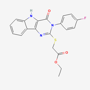 molecular formula C20H16FN3O3S B2605262 ethyl 2-{[3-(4-fluorophenyl)-4-oxo-3H,4H,5H-pyrimido[5,4-b]indol-2-yl]sulfanyl}acetate CAS No. 536712-06-8