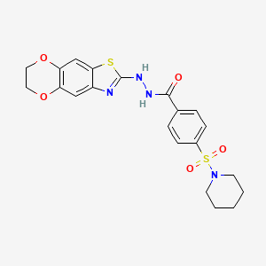 molecular formula C21H22N4O5S2 B2605334 N'-(6,7-dihydro-[1,4]dioxino[2,3-f][1,3]benzothiazol-2-yl)-4-piperidin-1-ylsulfonylbenzohydrazide CAS No. 851988-65-3