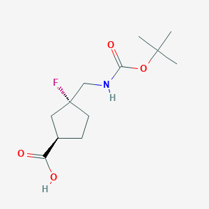 molecular formula C12H20FNO4 B2605368 (1R,3R)-3-Fluoro-3-[[(2-methylpropan-2-yl)oxycarbonylamino]methyl]cyclopentane-1-carboxylic acid CAS No. 2343963-92-6
