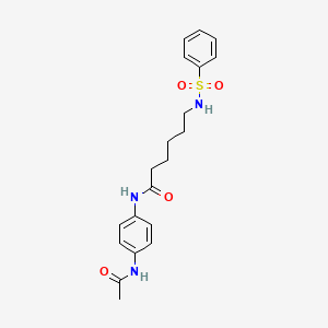 molecular formula C20H25N3O4S B2605377 N-[4-(acetylamino)phenyl]-6-[(phenylsulfonyl)amino]hexanamide CAS No. 879593-50-7
