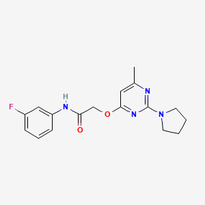 molecular formula C17H19FN4O2 B2605443 N-(3-fluorophenyl)-2-((6-methyl-2-(pyrrolidin-1-yl)pyrimidin-4-yl)oxy)acetamide CAS No. 1030097-42-7