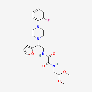 molecular formula C22H29FN4O5 B2605497 N1-(2,2-dimethoxyethyl)-N2-(2-(4-(2-fluorophenyl)piperazin-1-yl)-2-(furan-2-yl)ethyl)oxalamide CAS No. 877633-03-9