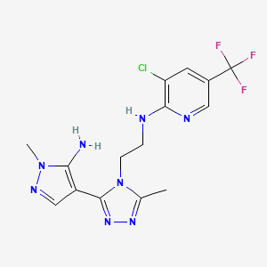 molecular formula C15H16ClF3N8 B2605524 N-{2-[3-(5-amino-1-methyl-1H-pyrazol-4-yl)-5-methyl-4H-1,2,4-triazol-4-yl]ethyl}-3-chloro-5-(trifluoromethyl)-2-pyridinamine CAS No. 957039-50-8