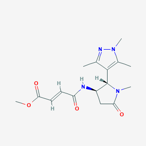 molecular formula C16H22N4O4 B2605559 Methyl (E)-4-[[(2S,3R)-1-methyl-5-oxo-2-(1,3,5-trimethylpyrazol-4-yl)pyrrolidin-3-yl]amino]-4-oxobut-2-enoate CAS No. 2411178-60-2