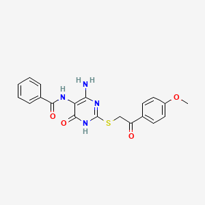 B2605588 N-(4-amino-2-((2-(4-methoxyphenyl)-2-oxoethyl)thio)-6-oxo-1,6-dihydropyrimidin-5-yl)benzamide CAS No. 872597-00-7