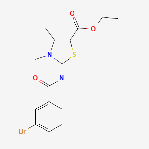 molecular formula C15H15BrN2O3S B2605620 ethyl (2Z)-2-[(3-bromobenzoyl)imino]-3,4-dimethyl-2,3-dihydro-1,3-thiazole-5-carboxylate CAS No. 476628-09-8