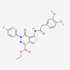 molecular formula C25H22FN3O6S B2605663 Ethyl 5-(2-(3,4-dimethoxyphenyl)acetamido)-3-(4-fluorophenyl)-4-oxo-3,4-dihydrothieno[3,4-d]pyridazine-1-carboxylate CAS No. 851949-73-0