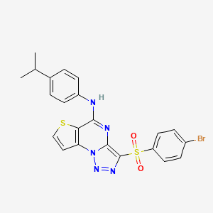 molecular formula C22H18BrN5O2S2 B2605902 10-(4-bromobenzenesulfonyl)-N-[4-(propan-2-yl)phenyl]-5-thia-1,8,11,12-tetraazatricyclo[7.3.0.0^{2,6}]dodeca-2(6),3,7,9,11-pentaen-7-amine CAS No. 892751-07-4