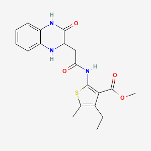 molecular formula C19H21N3O4S B2605925 methyl 4-ethyl-5-methyl-2-[2-(3-oxo-1,2,3,4-tetrahydroquinoxalin-2-yl)acetamido]thiophene-3-carboxylate CAS No. 1042967-95-2