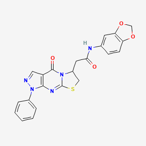 N-(2H-1,3-benzodioxol-5-yl)-2-{2-oxo-6-phenyl-10-thia-1,5,6,8-tetraazatricyclo[7.3.0.0^{3,7}]dodeca-3(7),4,8-trien-12-yl}acetamide