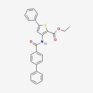 molecular formula C26H21NO3S B2606326 ethyl 3-{[1,1'-biphenyl]-4-amido}-5-phenylthiophene-2-carboxylate CAS No. 391866-72-1