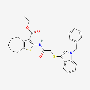 molecular formula C29H30N2O3S2 B2606356 ethyl 2-{2-[(1-benzyl-1H-indol-3-yl)sulfanyl]acetamido}-4H,5H,6H,7H,8H-cyclohepta[b]thiophene-3-carboxylate CAS No. 681273-95-0
