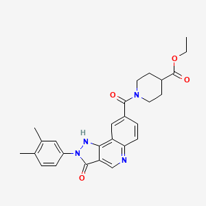 molecular formula C27H28N4O4 B2606432 ethyl 1-[2-(3,4-dimethylphenyl)-3-oxo-2H,3H,5H-pyrazolo[4,3-c]quinoline-8-carbonyl]piperidine-4-carboxylate CAS No. 1251629-89-6
