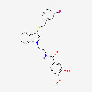 molecular formula C26H25FN2O3S B2606445 N-[2-(3-{[(3-FLUOROPHENYL)METHYL]SULFANYL}-1H-INDOL-1-YL)ETHYL]-3,4-DIMETHOXYBENZAMIDE CAS No. 533867-58-2