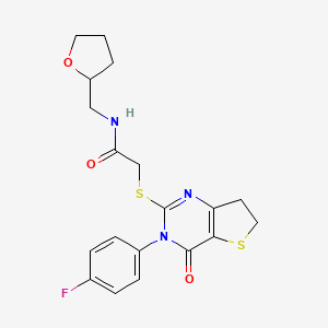 2-[[3-(4-fluorophenyl)-4-oxo-6,7-dihydrothieno[3,2-d]pyrimidin-2-yl]sulfanyl]-N-(oxolan-2-ylmethyl)acetamide
