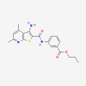 molecular formula C20H21N3O3S B2606506 propyl 3-{3-amino-4,6-dimethylthieno[2,3-b]pyridine-2-amido}benzoate CAS No. 691866-89-4