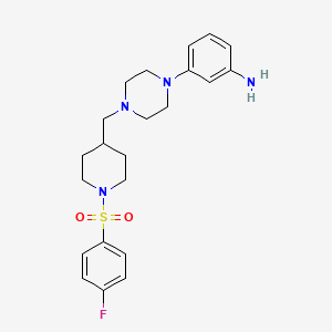 molecular formula C22H29FN4O2S B2606554 Benzenamine, 3-[4-[[1-[(4-fluorophenyl)sulfonyl]-4-piperidinyl]methyl]-1-piperazinyl]- CAS No. 740873-49-8