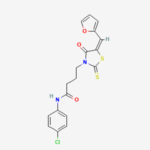 molecular formula C18H15ClN2O3S2 B2606601 (E)-N-(4-chlorophenyl)-4-(5-(furan-2-ylmethylene)-4-oxo-2-thioxothiazolidin-3-yl)butanamide CAS No. 637319-18-7