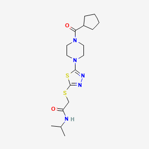 molecular formula C17H27N5O2S2 B2606604 2-((5-(4-(cyclopentanecarbonyl)piperazin-1-yl)-1,3,4-thiadiazol-2-yl)thio)-N-isopropylacetamide CAS No. 1105227-01-7