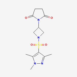 molecular formula C13H18N4O4S B2606605 1-(1-((1,3,5-trimethyl-1H-pyrazol-4-yl)sulfonyl)azetidin-3-yl)pyrrolidine-2,5-dione CAS No. 1904335-39-2