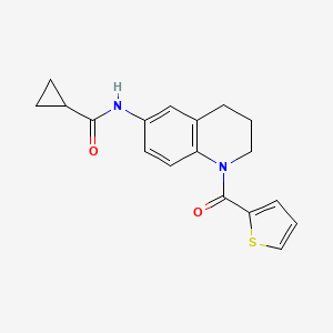 molecular formula C18H18N2O2S B2606612 N-[1-(噻吩-2-甲酰)-3,4-二氢-2H-喹啉-6-基]环丙烷甲酰胺 CAS No. 899735-54-7