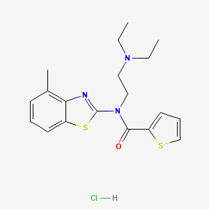 molecular formula C19H24ClN3OS2 B2606618 N-(2-(diethylamino)ethyl)-N-(4-methylbenzo[d]thiazol-2-yl)thiophene-2-carboxamide hydrochloride CAS No. 1216739-43-3
