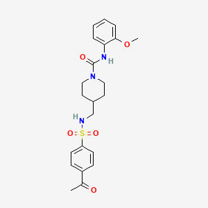 molecular formula C22H27N3O5S B2606630 4-((4-乙酰苯基磺酰氨基)甲基)-N-(2-甲氧基苯基)哌嗪-1-甲酰胺 CAS No. 1235662-71-1