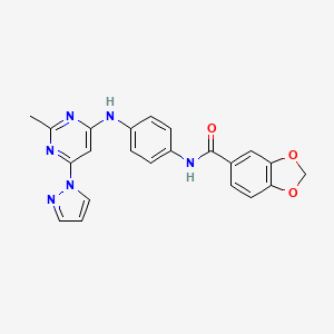 N-(4-((2-methyl-6-(1H-pyrazol-1-yl)pyrimidin-4-yl)amino)phenyl)benzo[d][1,3]dioxole-5-carboxamide