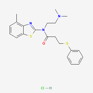 molecular formula C21H26ClN3OS2 B2606754 N-(2-(dimethylamino)ethyl)-N-(4-methylbenzo[d]thiazol-2-yl)-3-(phenylthio)propanamide hydrochloride CAS No. 1216775-84-6